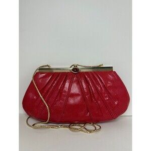 Judith Leiber Genuine Leather Snakeskin Gem Medium Clutch Crossbody Evening Bag